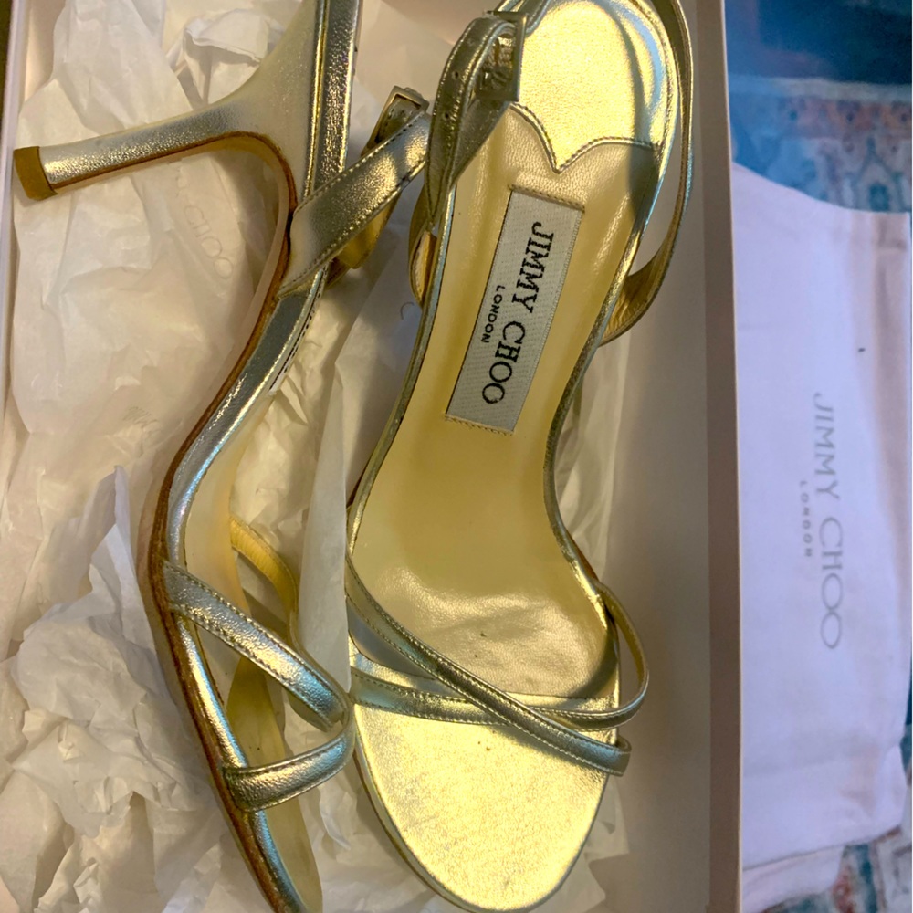 Jimmy Choo Gold Leather India Slingback Sandals EUC